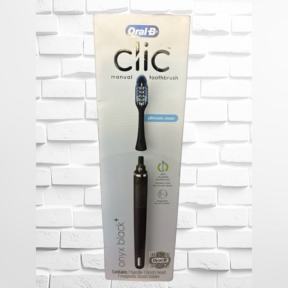 Oral B Clic Manual Toothbrush • Onyx Black Magnetic Toothbrush Holder • NIB